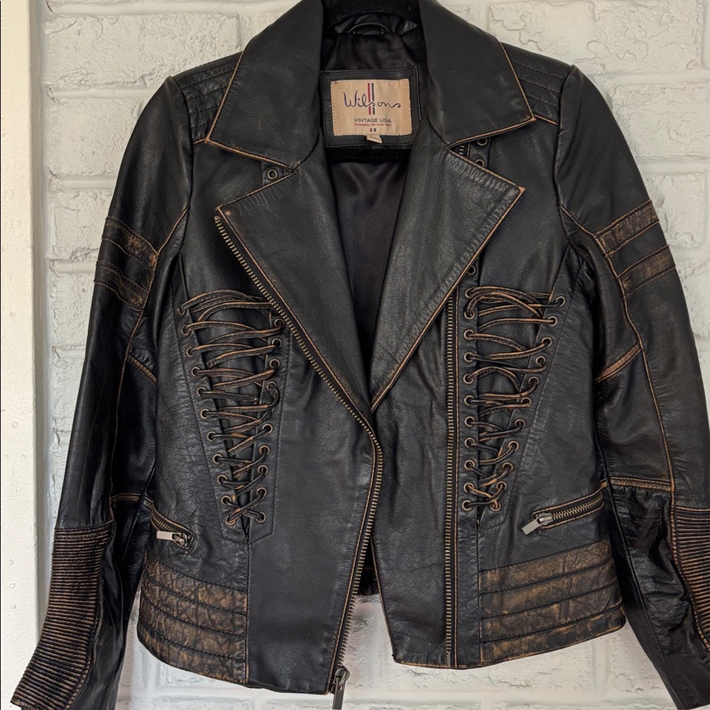 Vintage Wilson’s Distressed Corset Style Leather Coat Size XS